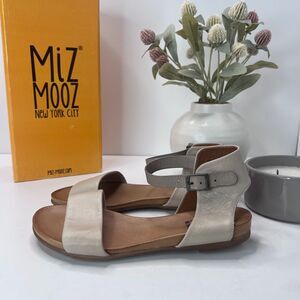 Miz Mooz New York Alanis Leather Sandal Cream Ankle Strap Buckle Women's US 6